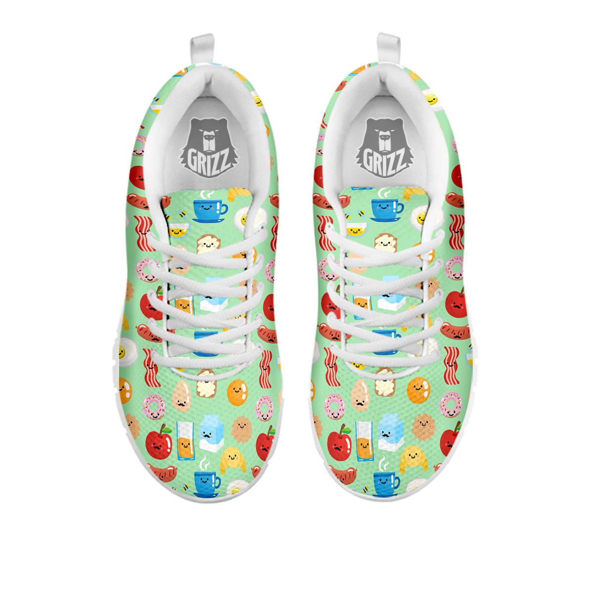 Breakfast Cartoon Print Pattern White Sneaker-grizzshop