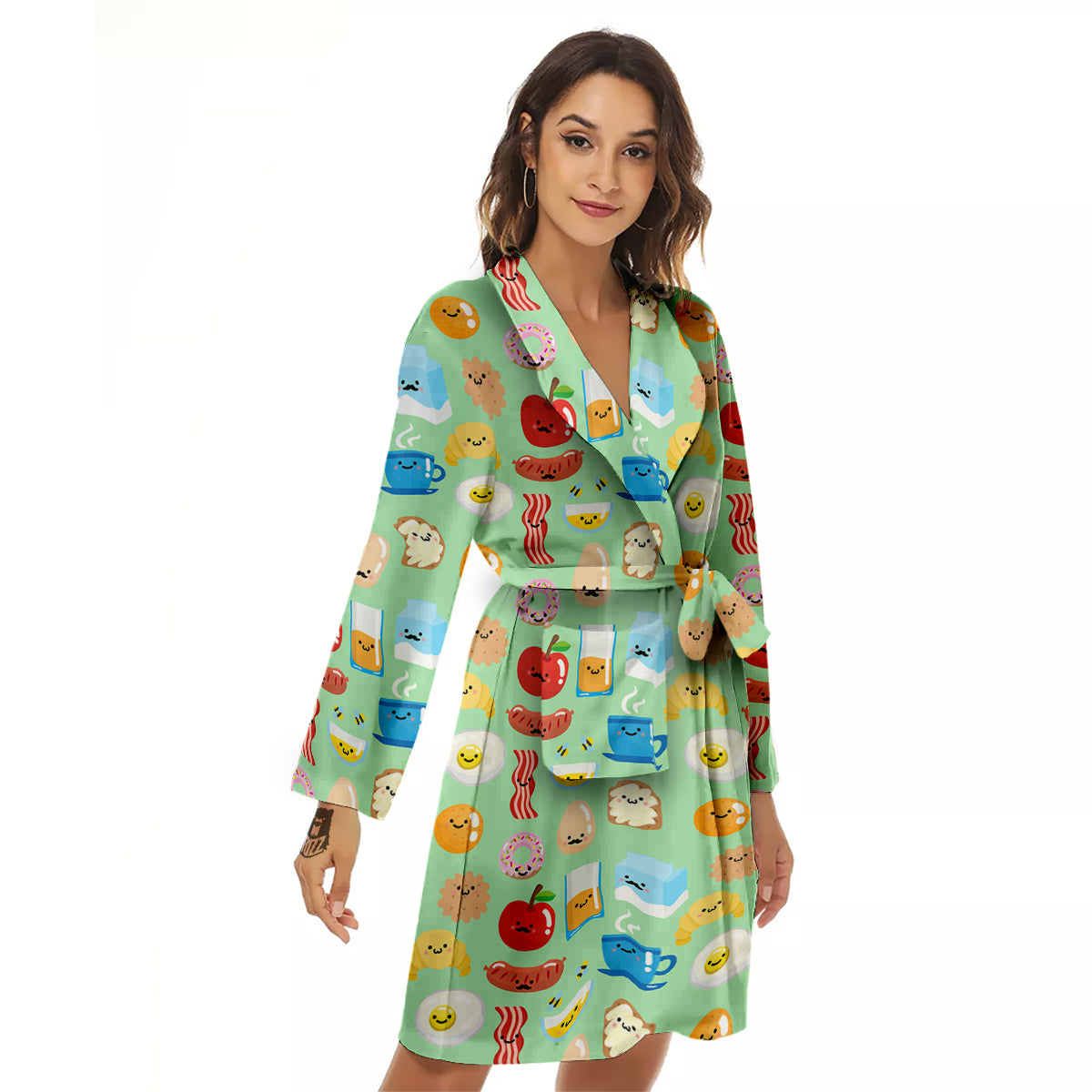 Breakfast Cartoon Print Pattern Women's Robe-grizzshop
