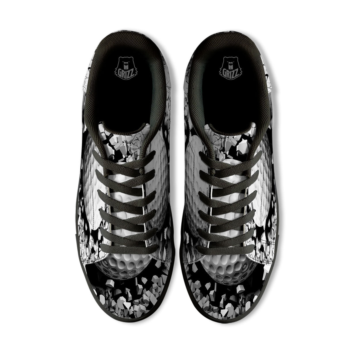 Breaking Wall Golf Ball Print Black Low Top Sneakers-grizzshop