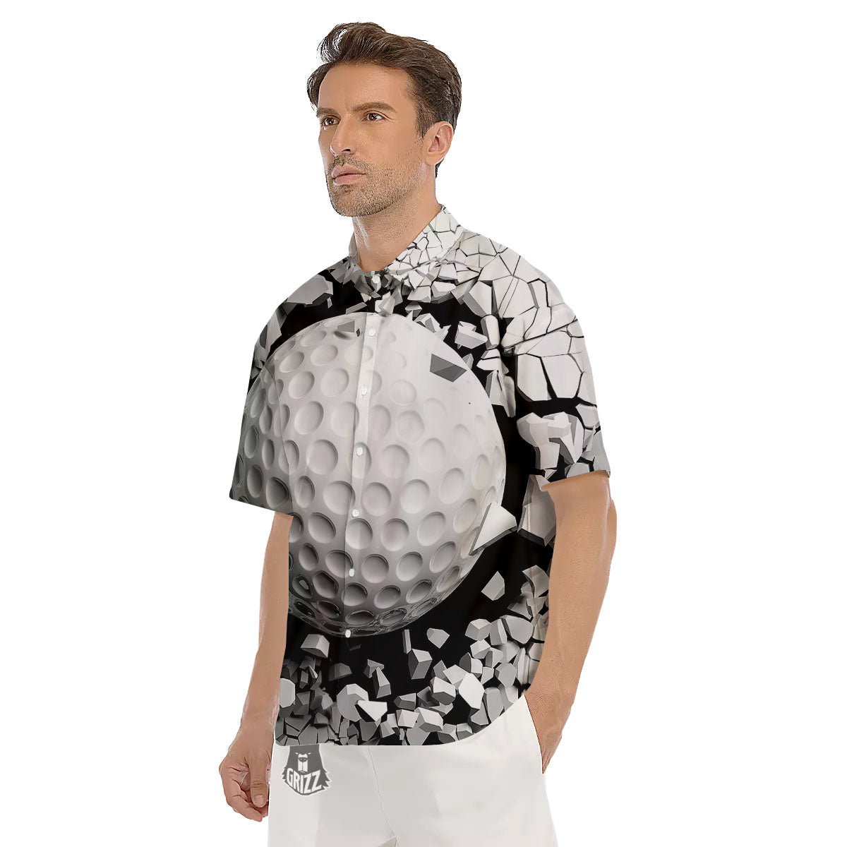 Breaking Wall Golf Ball Print Men's Short Sleeve Shirts-grizzshop