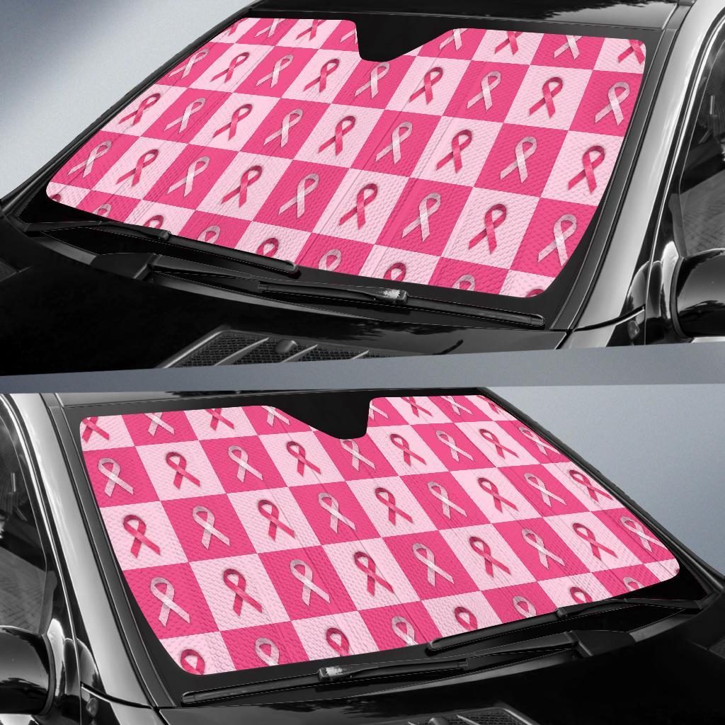 Breast Cancer Awareness Pink Ribbon Pattern Print Car Sun Shade-grizzshop
