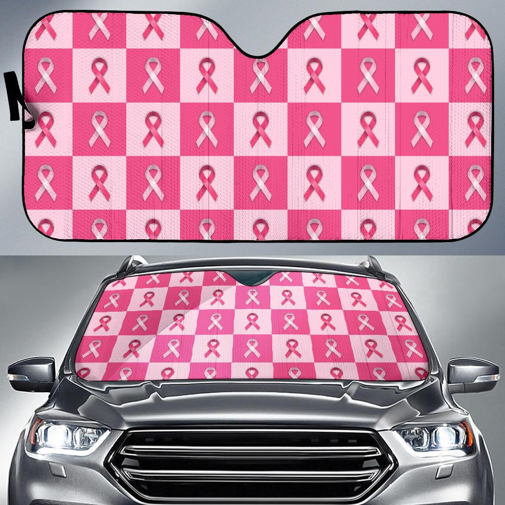 Breast Cancer Awareness Pink Ribbon Pattern Print Car Sun Shade-grizzshop