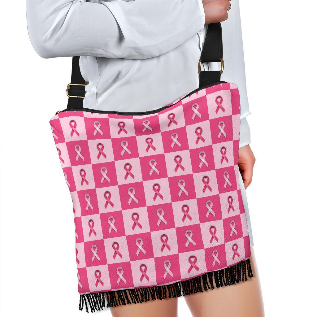 Breast Cancer Awareness Pink Ribbon Pattern Print Crossbody Bags-grizzshop