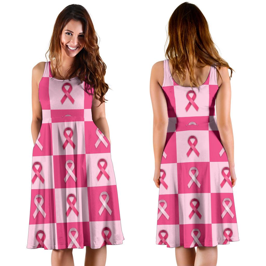 Breast Cancer Awareness Pink Ribbon Pattern Print Dress-grizzshop