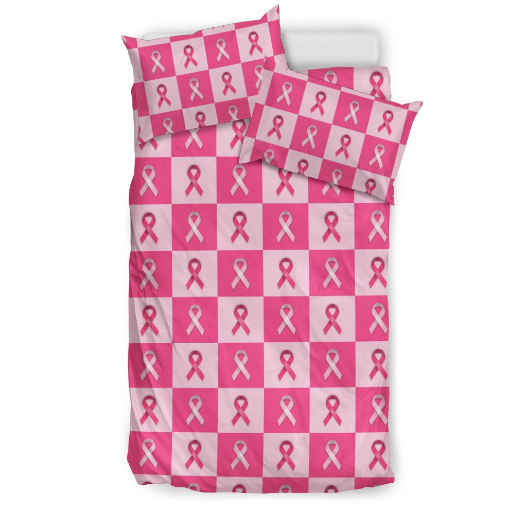 Breast Cancer Awareness Pink Ribbon Pattern Print Duvet Cover Bedding Set-grizzshop