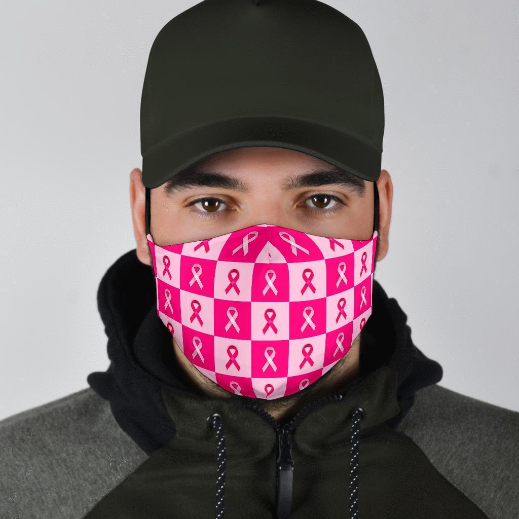 Breast Cancer Awareness Pink Ribbon Pattern Print Face Mask-grizzshop