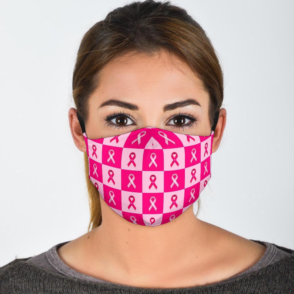 Breast Cancer Awareness Pink Ribbon Pattern Print Face Mask-grizzshop