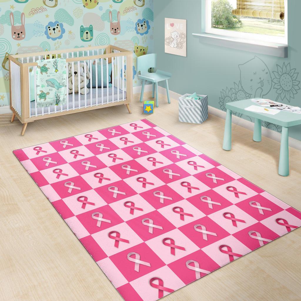 Breast Cancer Awareness Pink Ribbon Pattern Print Floor Mat-grizzshop