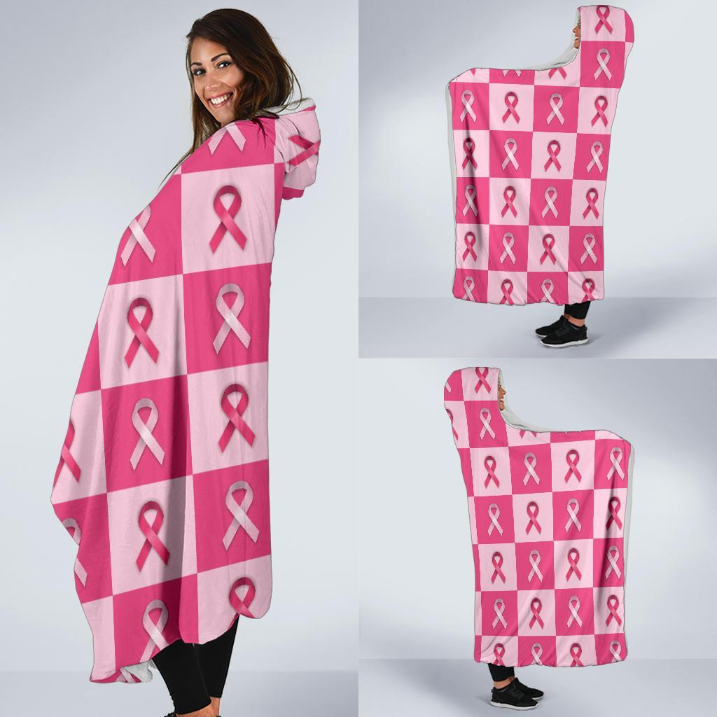 Breast Cancer Awareness Pink Ribbon Pattern Print Hooded Blanket-grizzshop