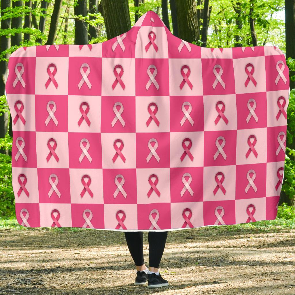 Breast Cancer Awareness Pink Ribbon Pattern Print Hooded Blanket-grizzshop