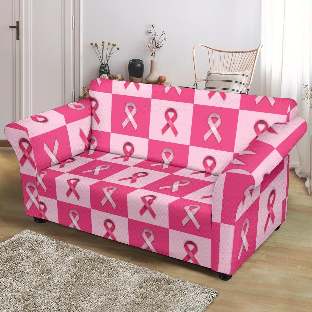 Breast Cancer Awareness Pink Ribbon Pattern Print Loveseat Cover-grizzshop