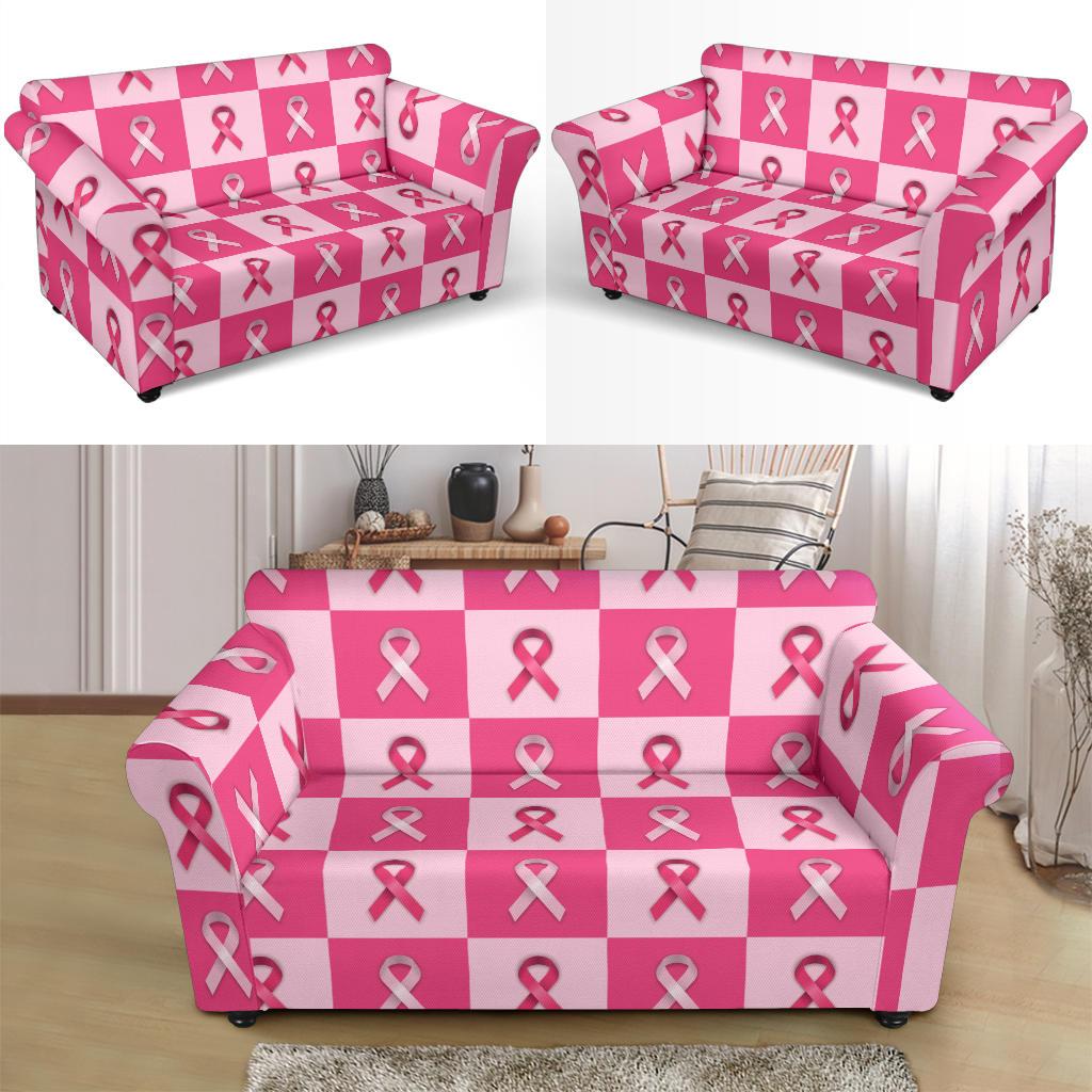 Breast Cancer Awareness Pink Ribbon Pattern Print Loveseat Cover-grizzshop