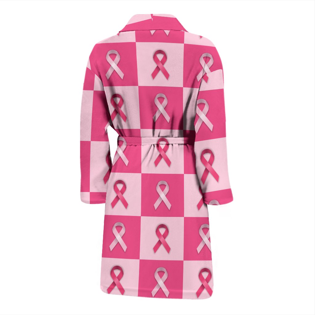 Breast Cancer Awareness Pink Ribbon Pattern Print Men Long Robe-grizzshop