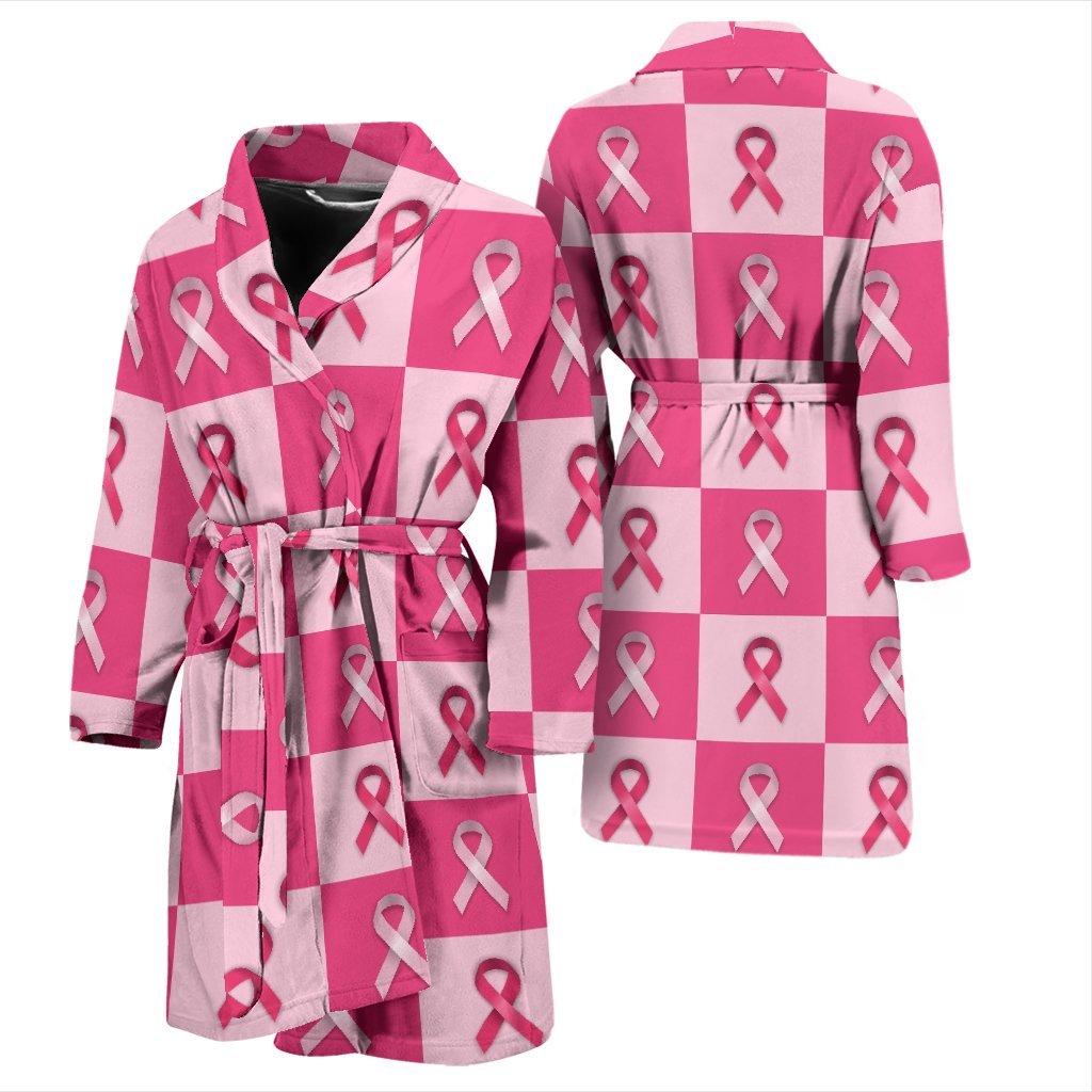 Breast Cancer Awareness Pink Ribbon Pattern Print Men Long Robe-grizzshop