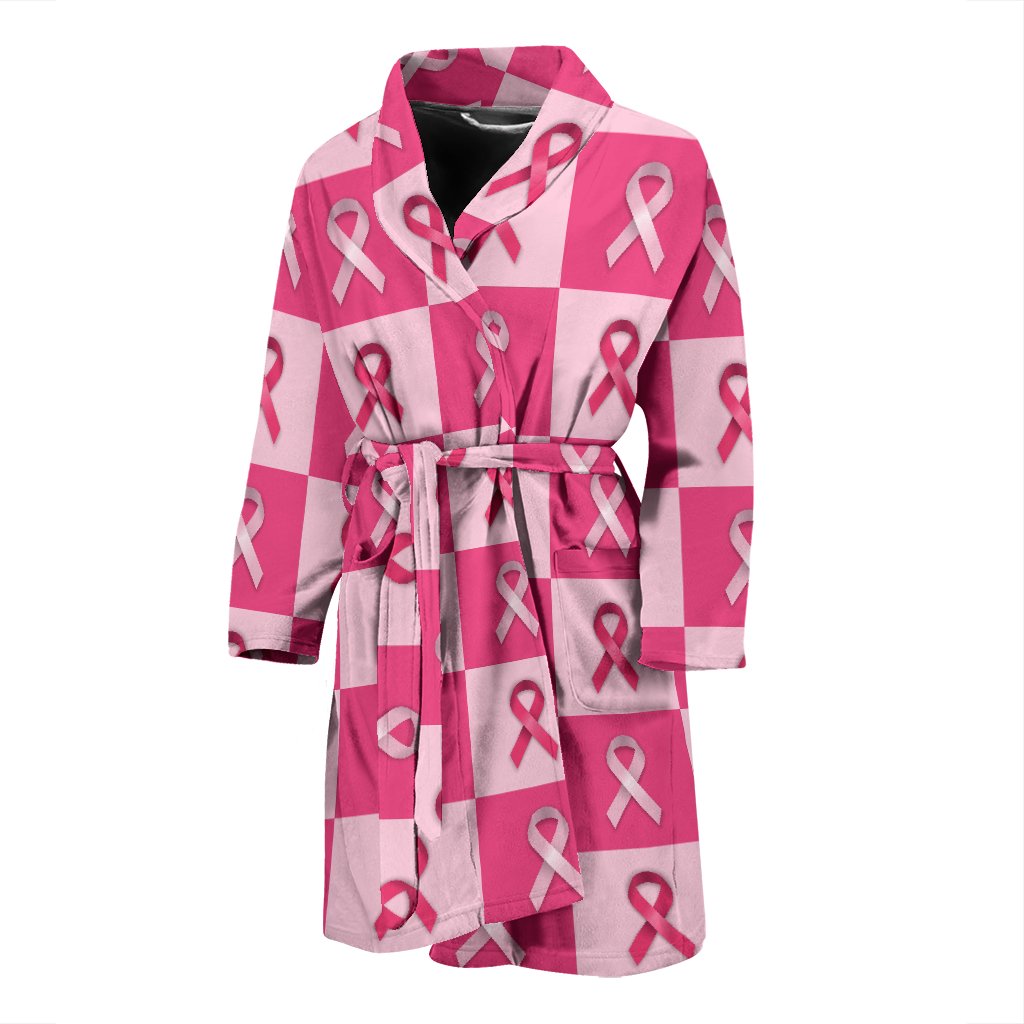 Breast Cancer Awareness Pink Ribbon Pattern Print Men Long Robe-grizzshop