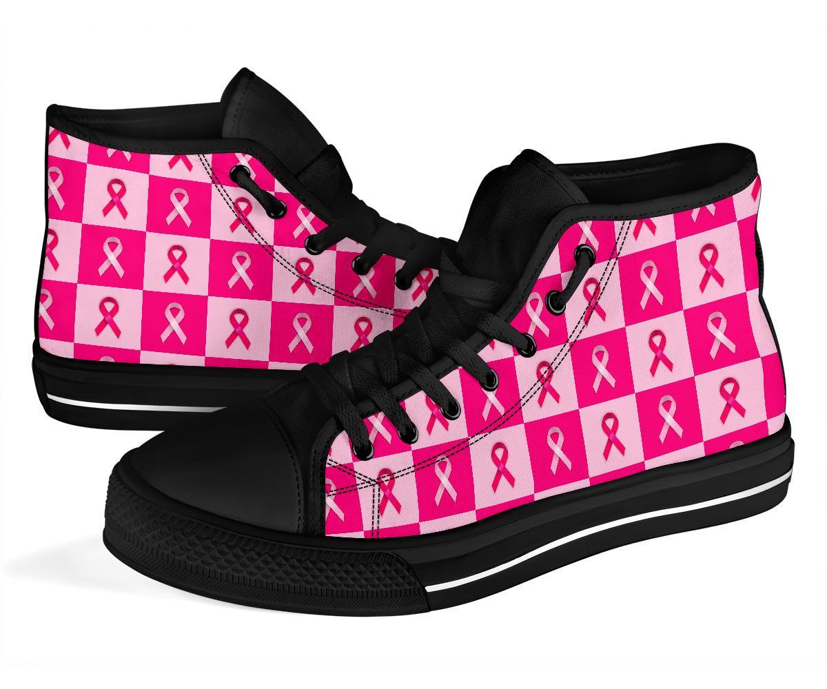 Breast Cancer Awareness Pink Ribbon Pattern Print Men Women's High Top Shoes-grizzshop