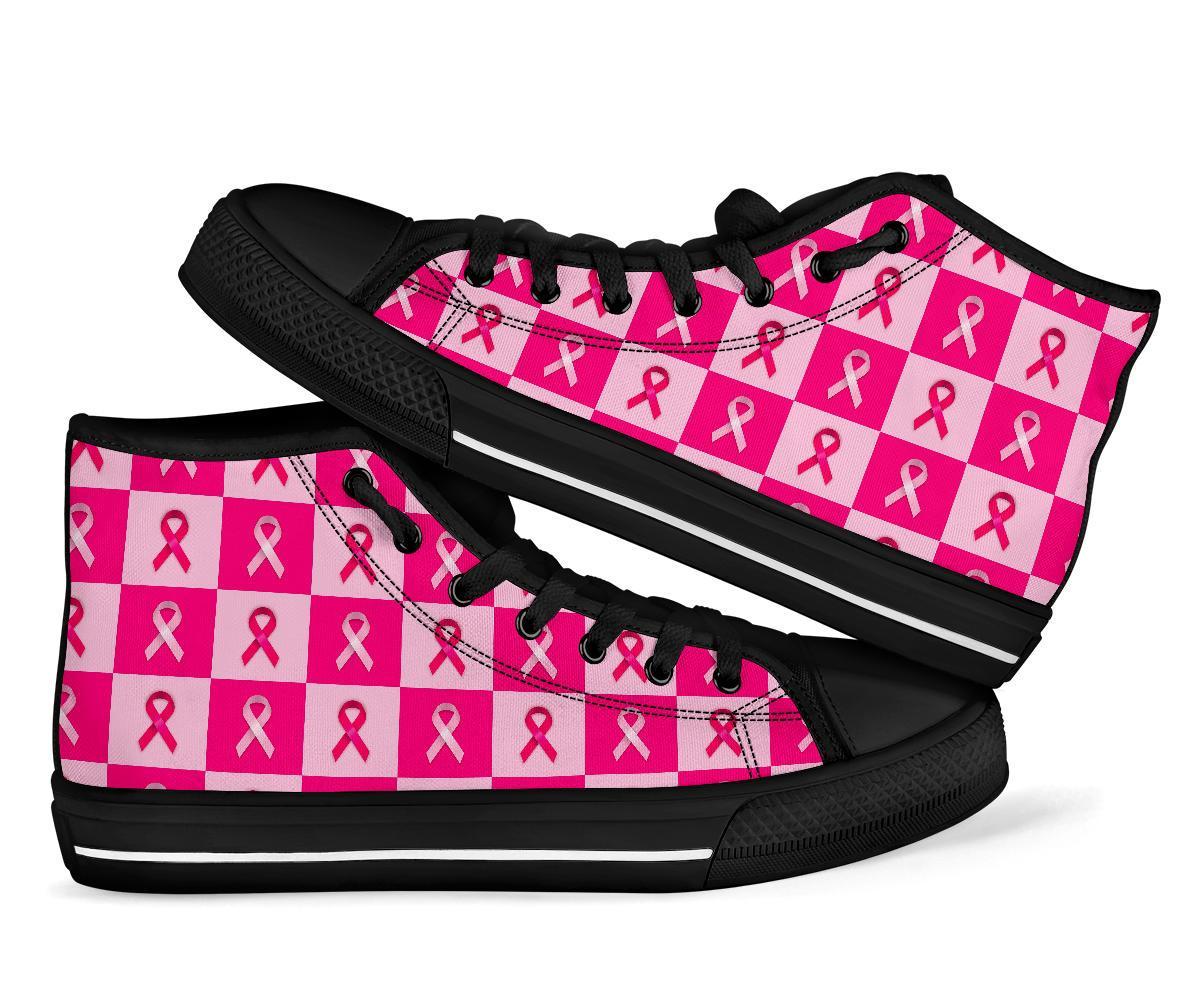 Breast Cancer Awareness Pink Ribbon Pattern Print Men Women's High Top Shoes-grizzshop