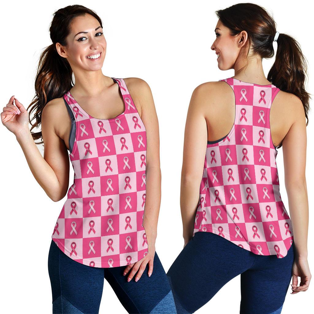 Breast Cancer Awareness Pink Ribbon Pattern Print Racerback Tank Tops-grizzshop