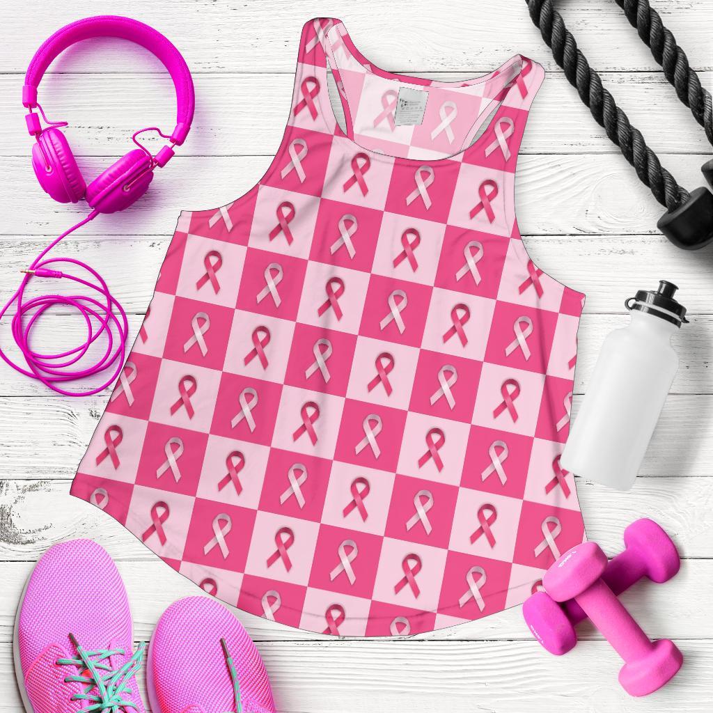 Breast Cancer Awareness Pink Ribbon Pattern Print Racerback Tank Tops-grizzshop