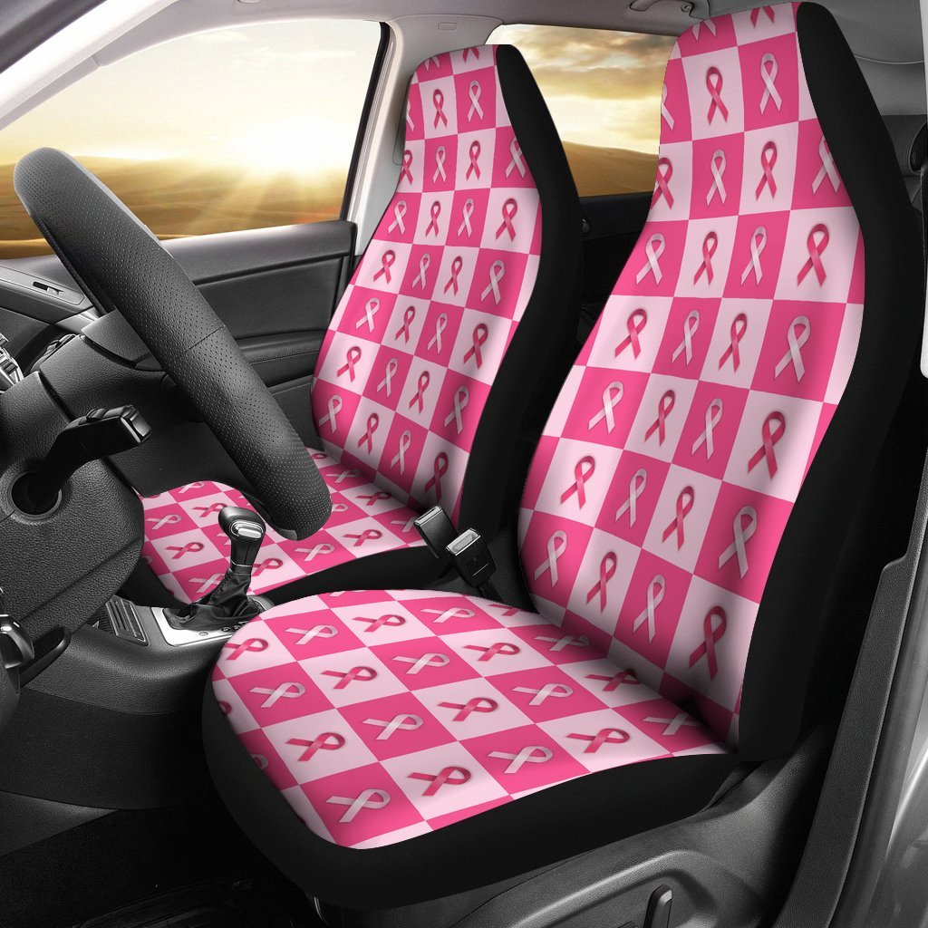 Breast Cancer Awareness Pink Ribbon Pattern Print Universal Fit Car Seat Cover-grizzshop