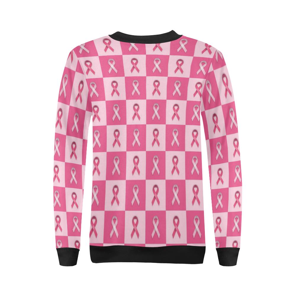 Breast Cancer Awareness Pink Ribbon Pattern Print Women Crewneck Sweatshirt-grizzshop