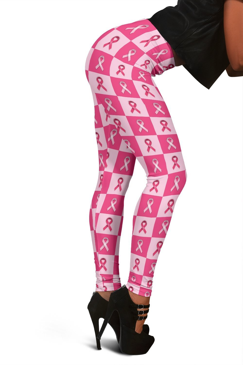 Breast Cancer Awareness Pink Ribbon Pattern Print Women Leggings-grizzshop