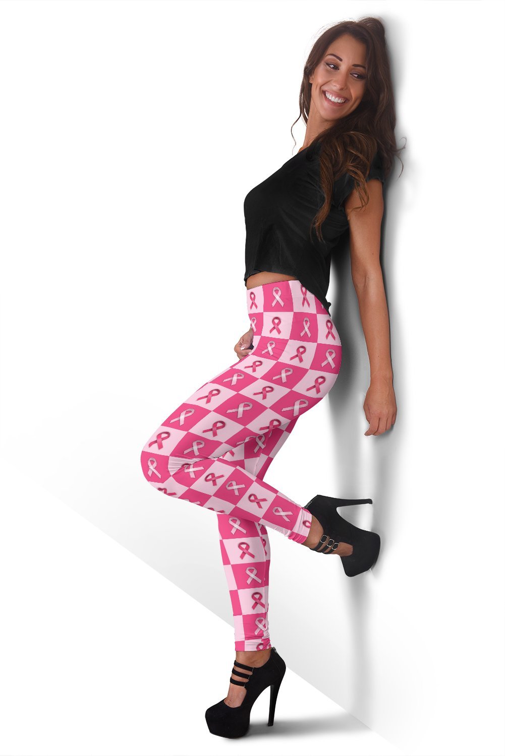 Breast Cancer Awareness Pink Ribbon Pattern Print Women Leggings-grizzshop