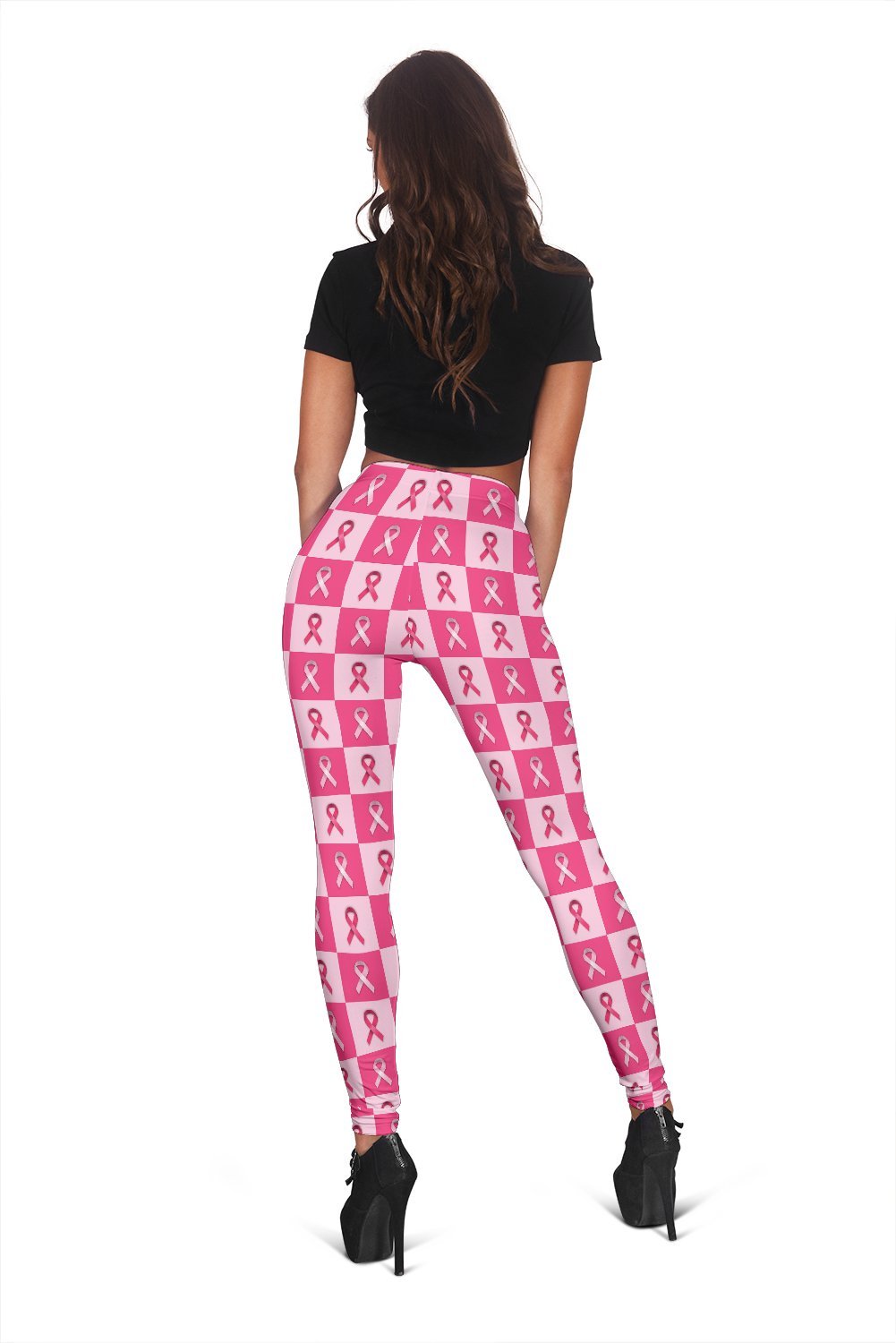 Breast Cancer Awareness Pink Ribbon Pattern Print Women Leggings-grizzshop