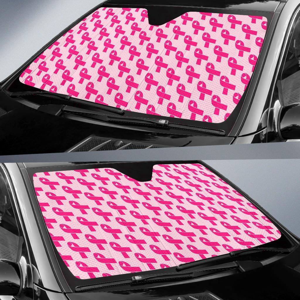 Breast Cancer Awareness Pink Ribbon Print Pattern Car Sun Shade-grizzshop