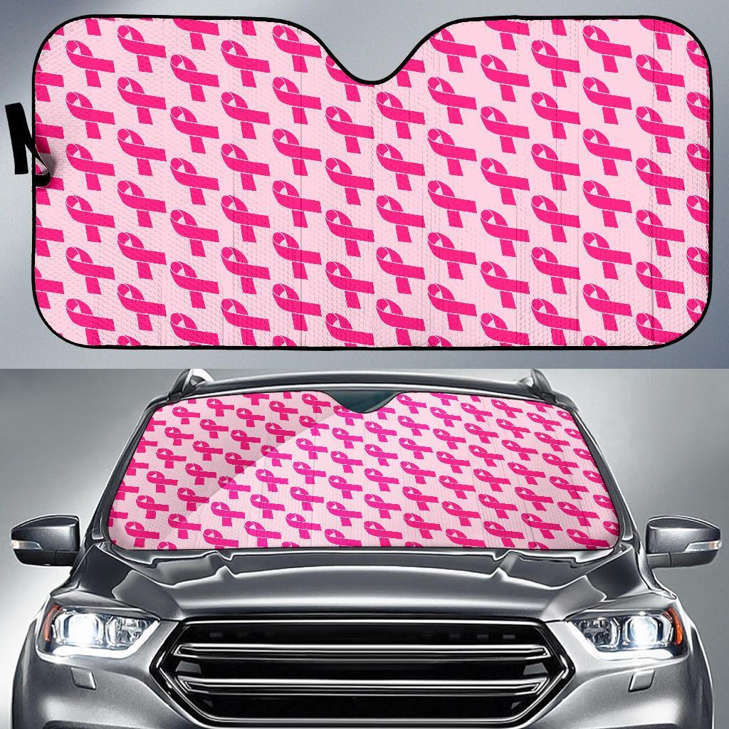Breast Cancer Awareness Pink Ribbon Print Pattern Car Sun Shade-grizzshop