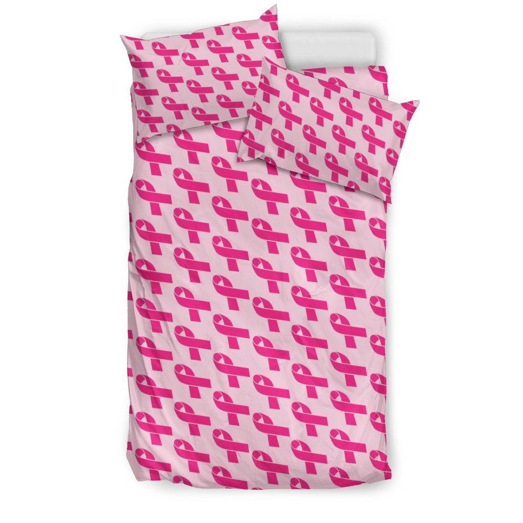 Breast Cancer Awareness Pink Ribbon Print Pattern Duvet Cover Bedding Set-grizzshop