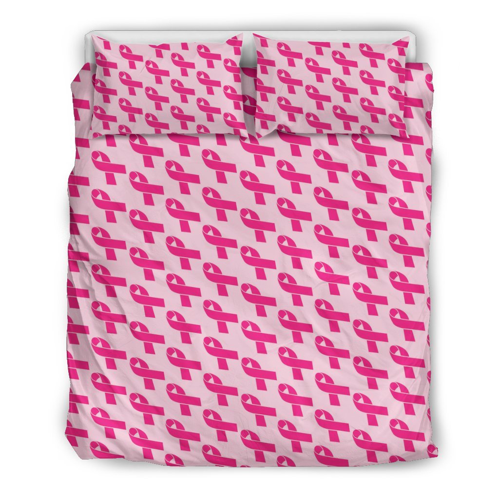 Breast Cancer Awareness Pink Ribbon Print Pattern Duvet Cover Bedding Set-grizzshop