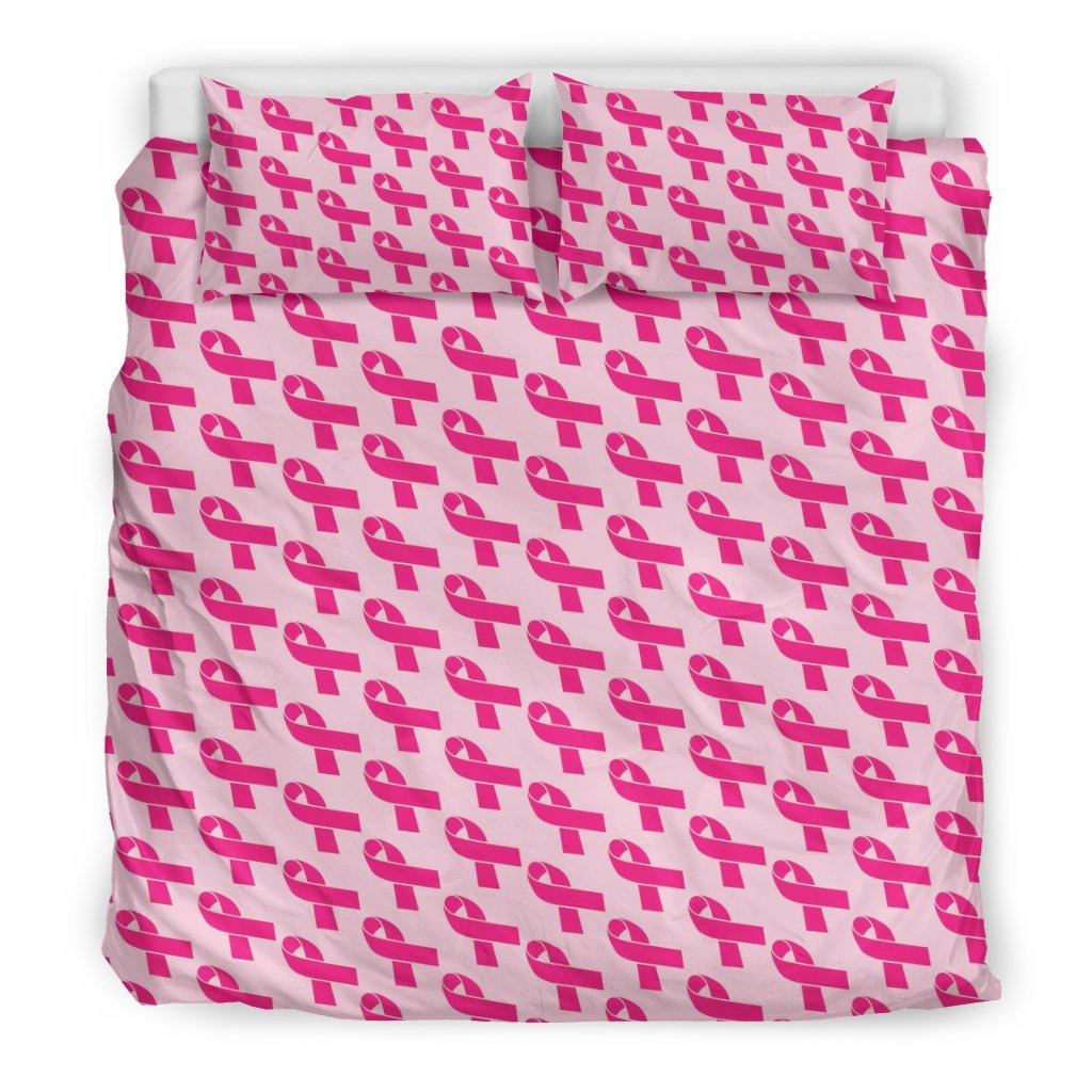 Breast Cancer Awareness Pink Ribbon Print Pattern Duvet Cover Bedding Set-grizzshop