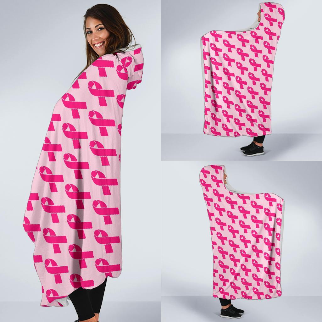 Breast Cancer Awareness Pink Ribbon Print Pattern Hooded Blanket-grizzshop