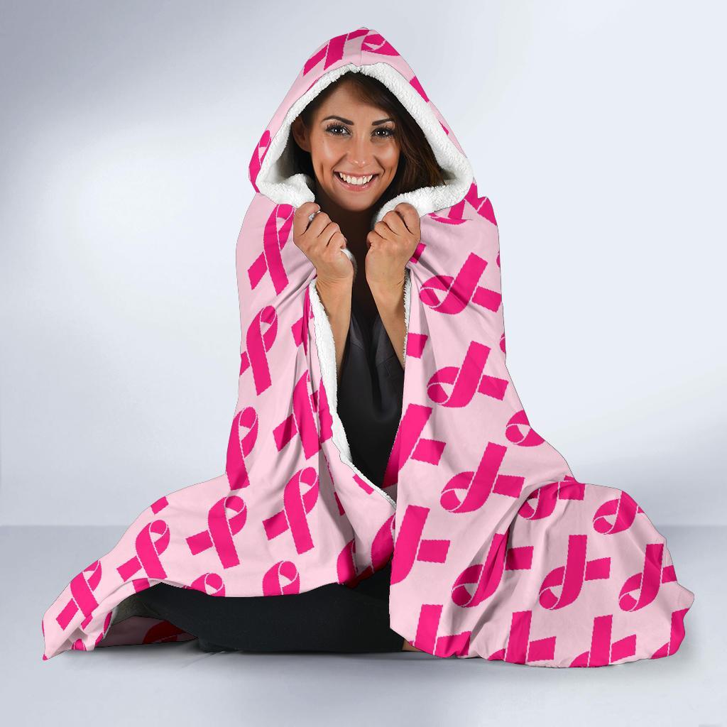 Breast Cancer Awareness Pink Ribbon Print Pattern Hooded Blanket-grizzshop