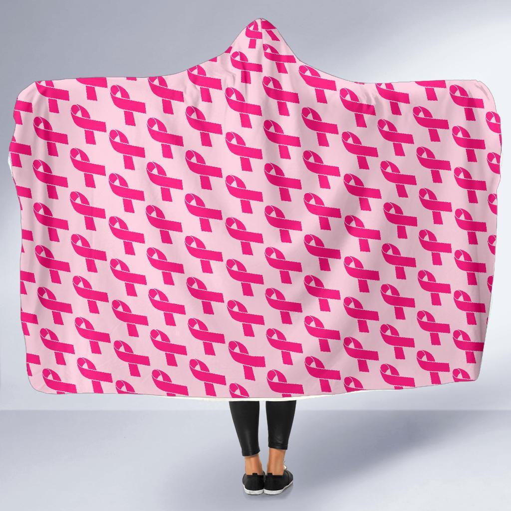 Breast Cancer Awareness Pink Ribbon Print Pattern Hooded Blanket-grizzshop