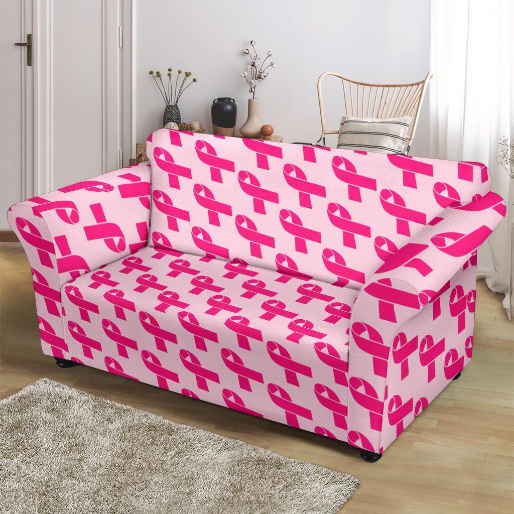 Breast Cancer Awareness Pink Ribbon Print Pattern Loveseat Cover-grizzshop