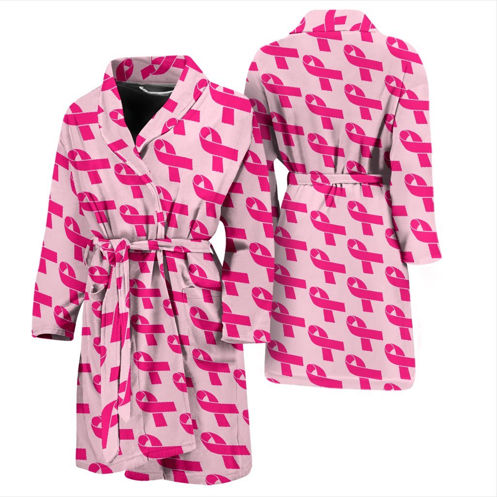 Breast Cancer Awareness Pink Ribbon Print Pattern Men Long Robe-grizzshop