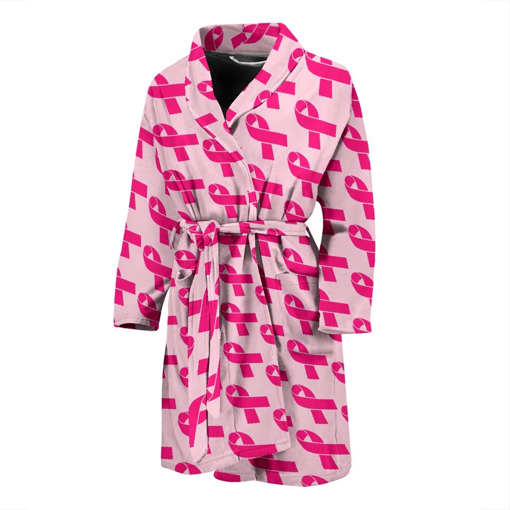 Breast Cancer Awareness Pink Ribbon Print Pattern Men Long Robe-grizzshop