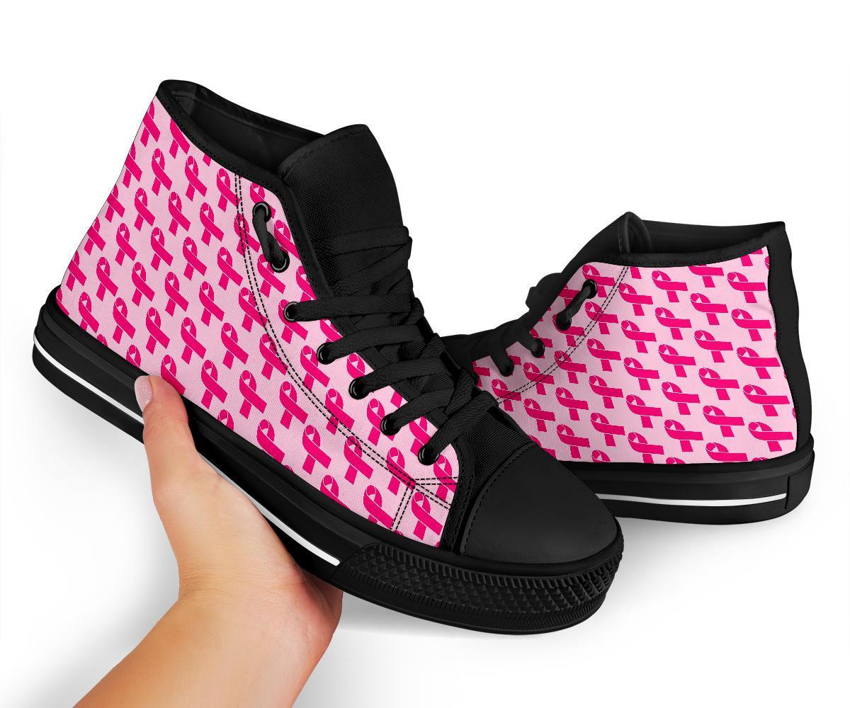 Breast Cancer Awareness Pink Ribbon Print Pattern Men Women's High Top Shoes-grizzshop