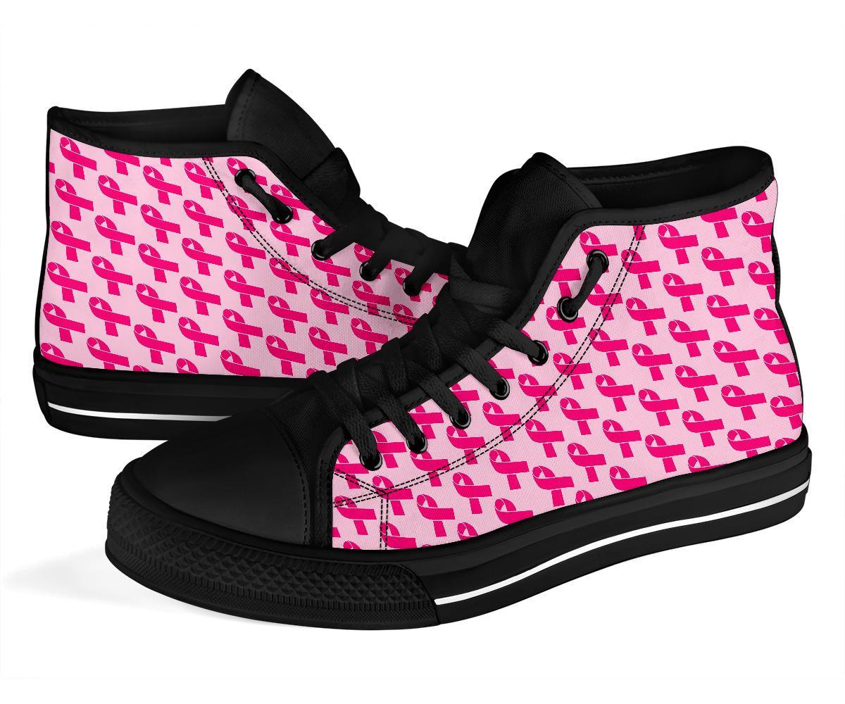 Breast Cancer Awareness Pink Ribbon Print Pattern Men Women's High Top Shoes-grizzshop