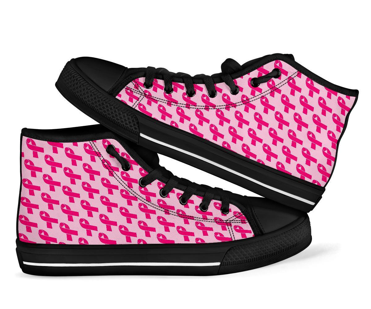 Breast Cancer Awareness Pink Ribbon Print Pattern Men Women's High Top Shoes-grizzshop