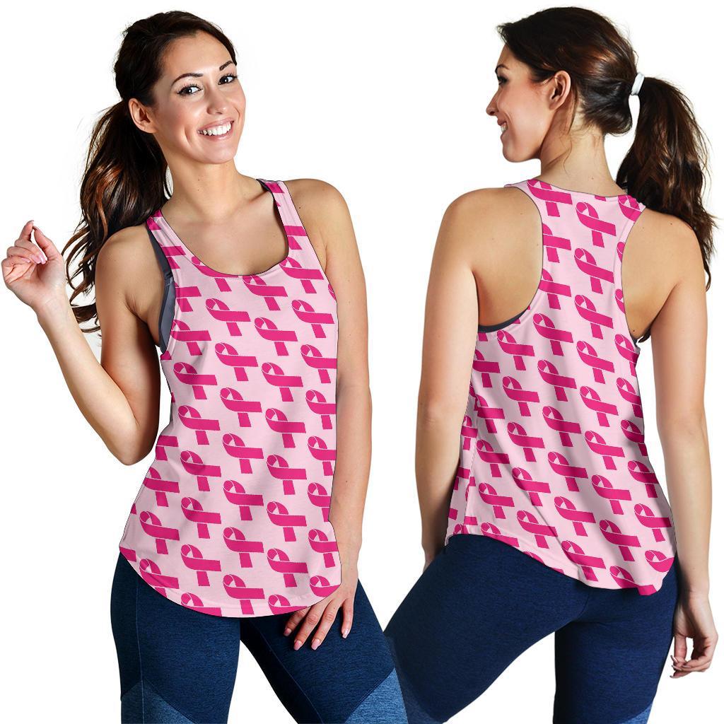 Breast Cancer Awareness Pink Ribbon Print Pattern Racerback Tank Tops-grizzshop