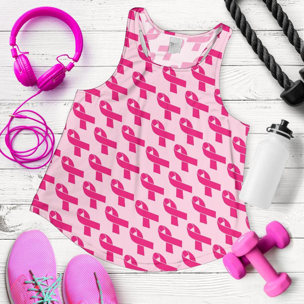 Breast Cancer Awareness Pink Ribbon Print Pattern Racerback Tank Tops-grizzshop
