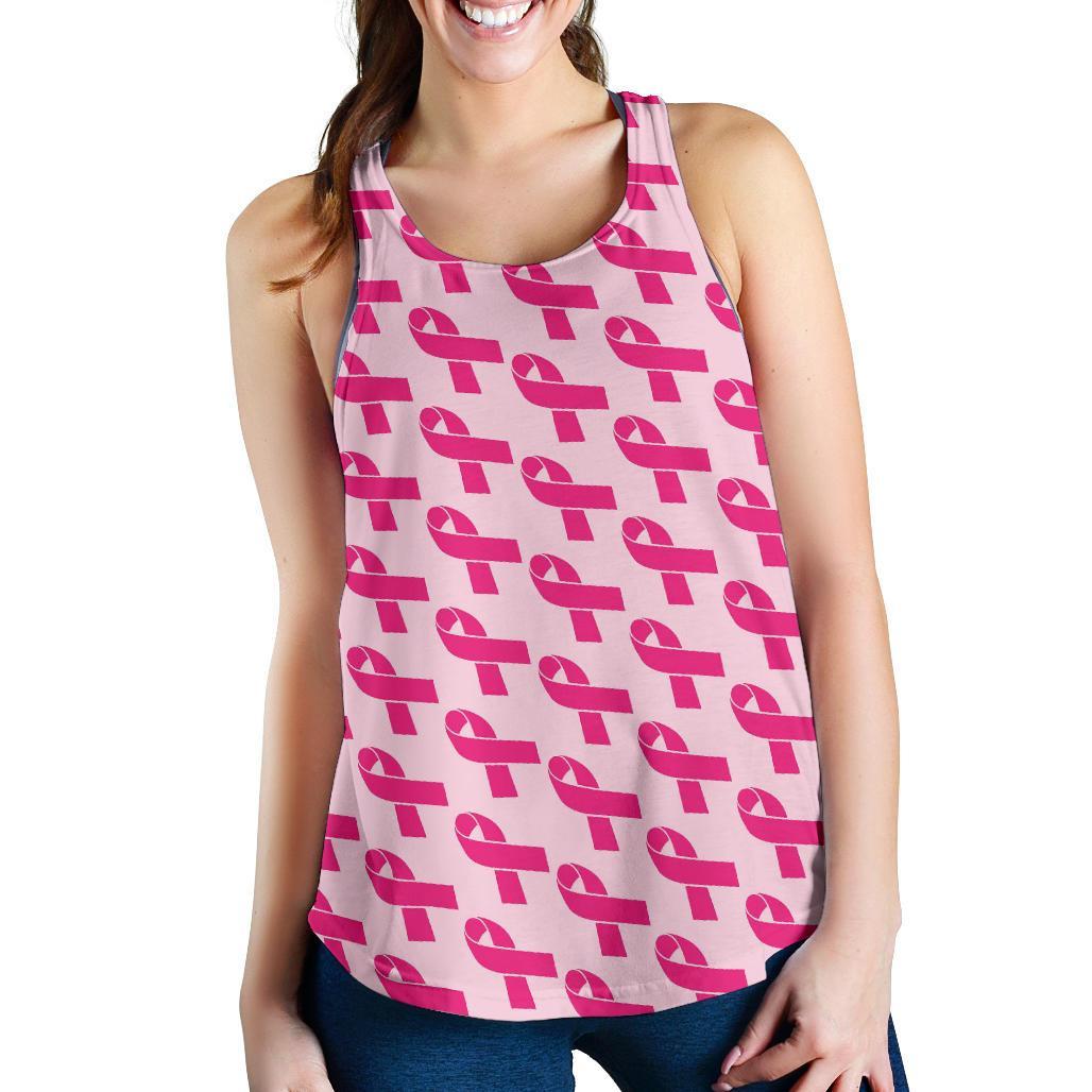 Breast Cancer Awareness Pink Ribbon Print Pattern Racerback Tank Tops-grizzshop