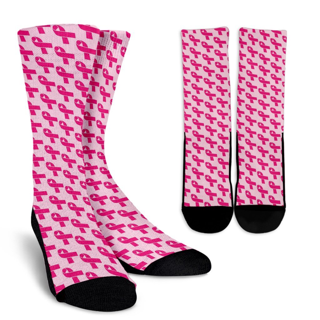 Breast Cancer Awareness Pink Ribbon Print Pattern Unisex Crew Socks-grizzshop