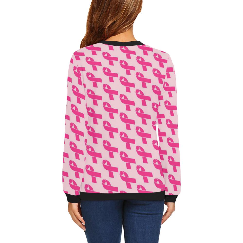 Breast Cancer Awareness Pink Ribbon Print Pattern Women Crewneck Sweatshirt-grizzshop