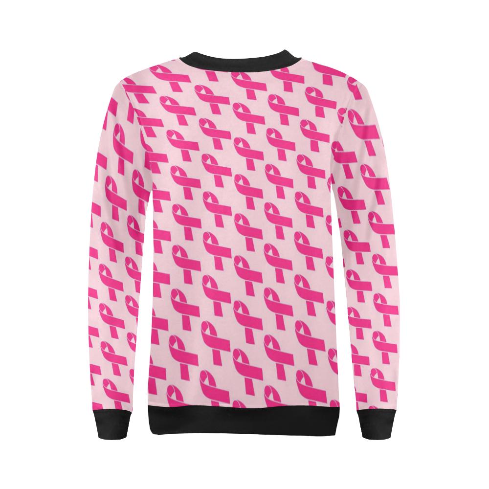 Breast Cancer Awareness Pink Ribbon Print Pattern Women Crewneck Sweatshirt-grizzshop