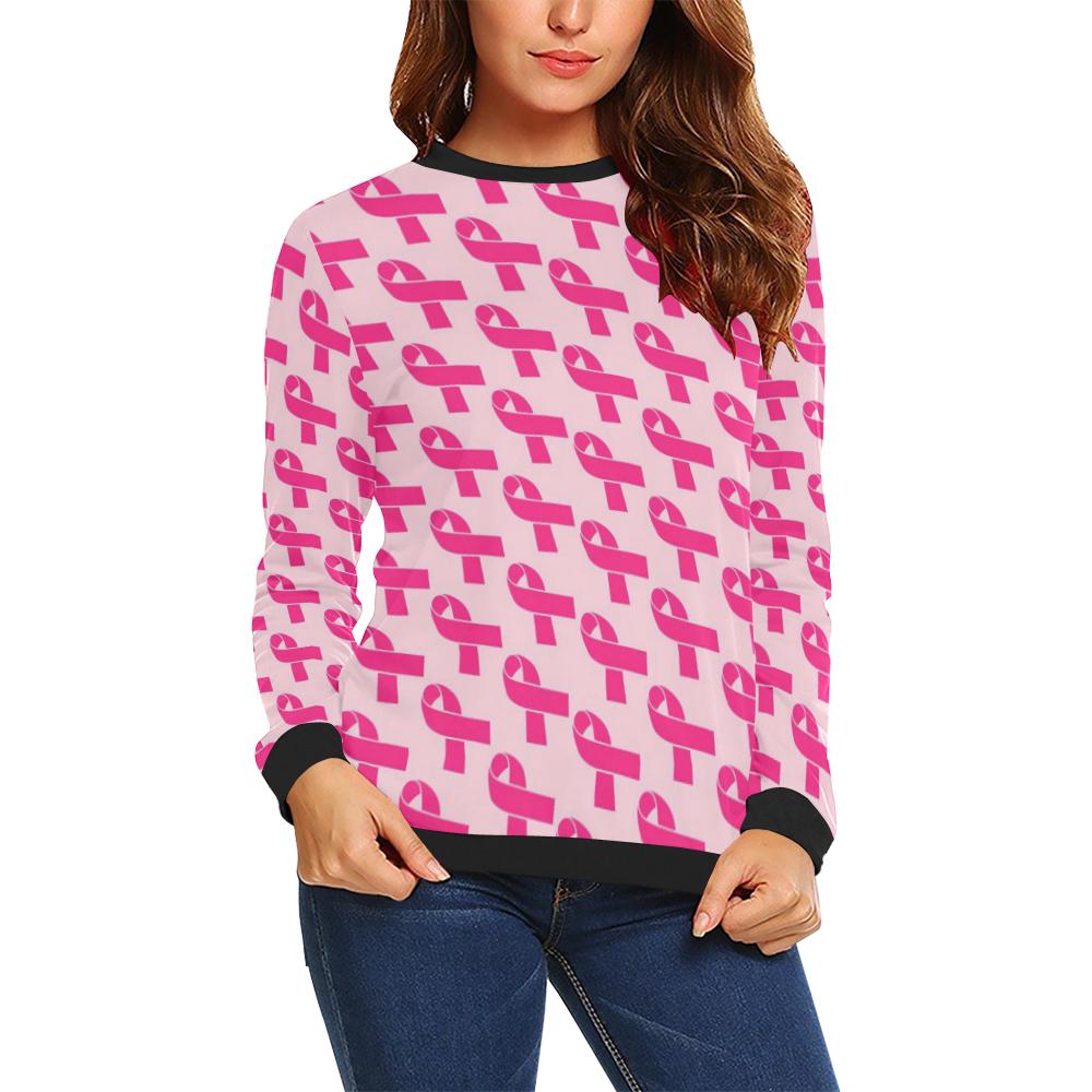 Breast Cancer Awareness Pink Ribbon Print Pattern Women Crewneck Sweatshirt-grizzshop