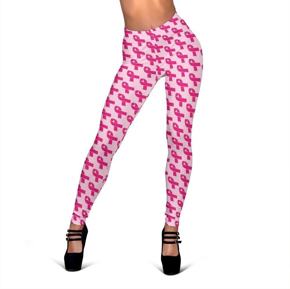 Breast Cancer Awareness Pink Ribbon Print Pattern Women Leggings-grizzshop